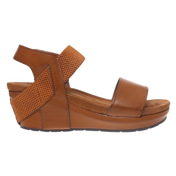 Tan Low Heel Wedge Sandals - Picture 2 of 3